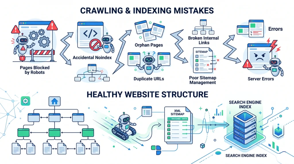 Common crawling and indexing mistakes in technical SEO