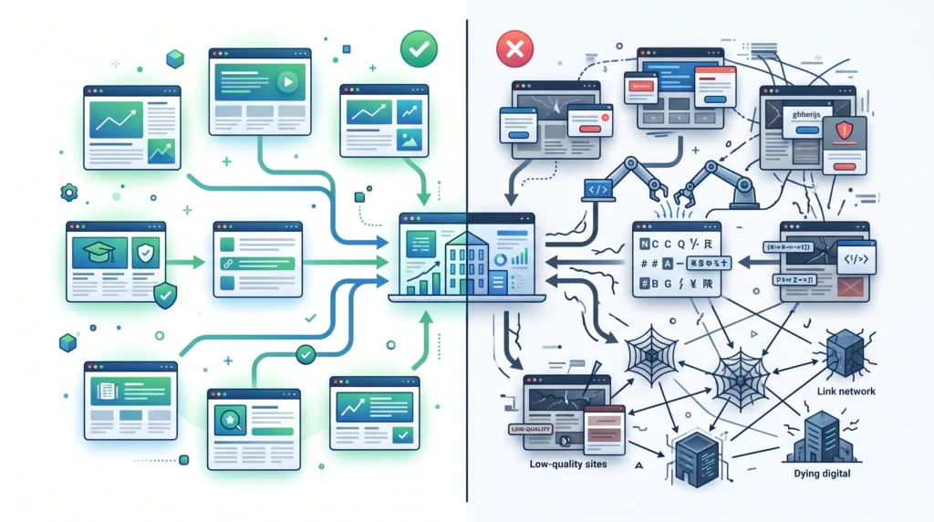 Comparison between high quality relevant backlinks and spammy low quality backlinks