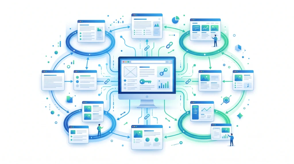 Internal linking structure connecting related pages on a website