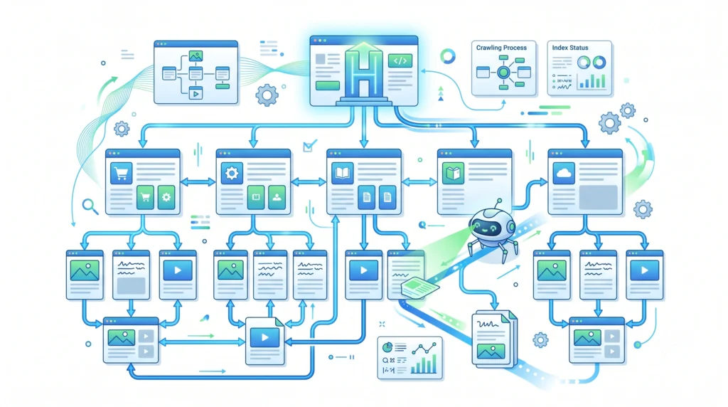 Internal links connecting webpages and helping search engines discover content