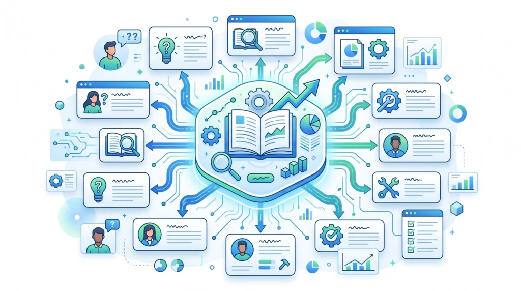 Long-tail keywords used to build an SEO content strategy and topic cluster