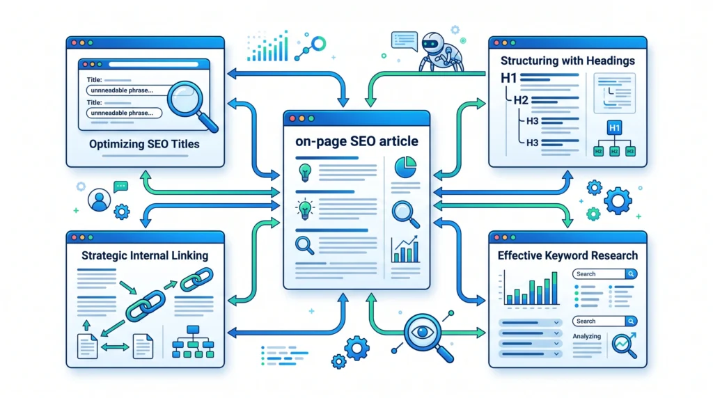 Internal linking connecting related pages within an SEO content cluster
