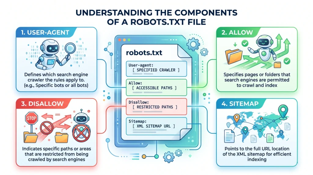Robots.txt directives including user agent allow disallow and sitemap