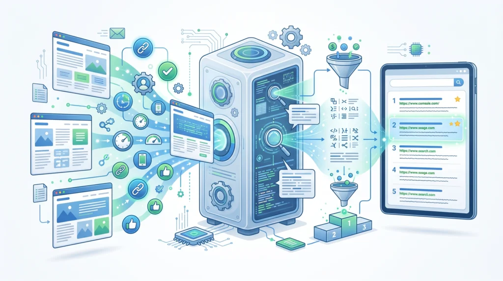 Search engine algorithms evaluating webpages for relevance and usefulness