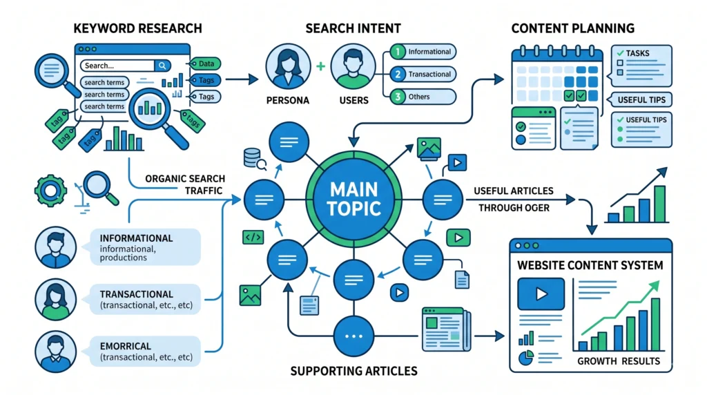 SEO content strategy based on keywords search intent and audience needs
