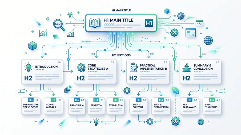 Example of a properly structured H1 H2 and H3 SEO heading hierarchy