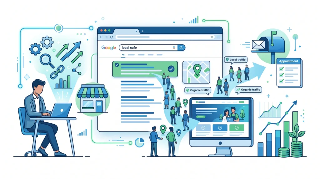 Small business using SEO to improve local and organic online visibility