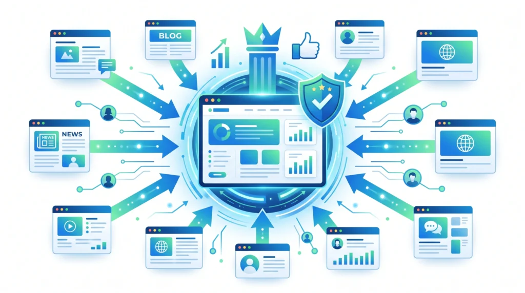 Backlinks showing external websites linking to a central website