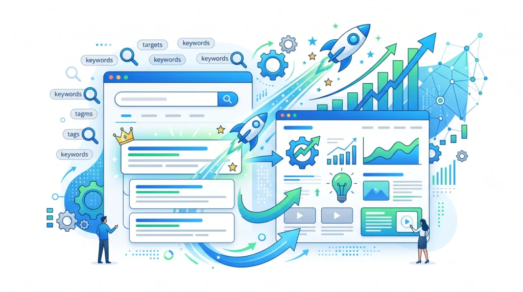 What is SEO showing a website improving search visibility and organic traffic