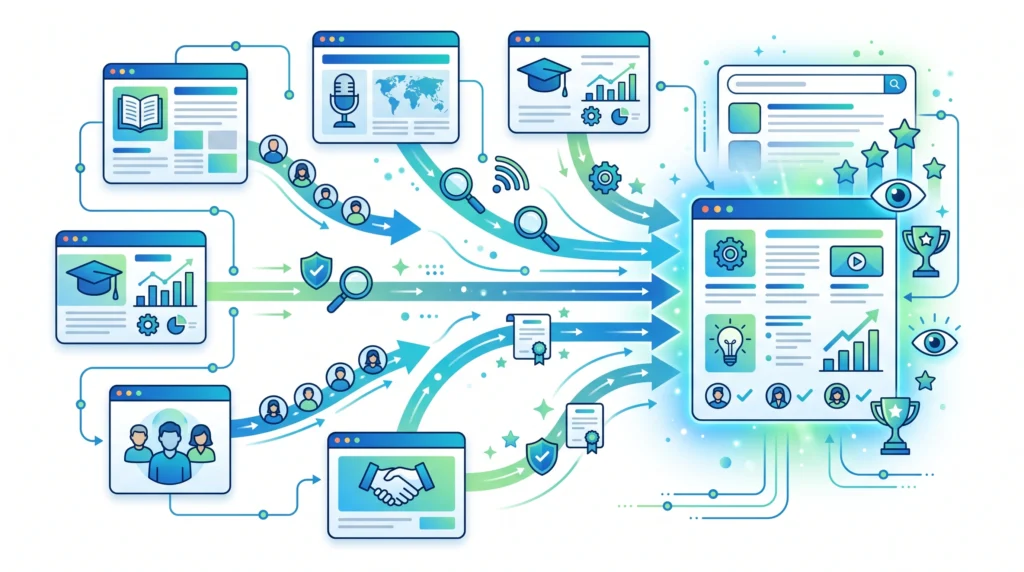Relevant backlinks helping users and search engines discover a website